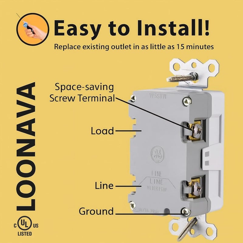 LOONAVA (20 AMP - 10 Pack) GFCI Outlet WR White – Tamper Resistant, Weather Resistant GFI Receptacle with Self-Test, LED Indicator,UL Listed, Easy Install – Ground Fault Outlet for Outdoor Use & Bathroom - Image 5